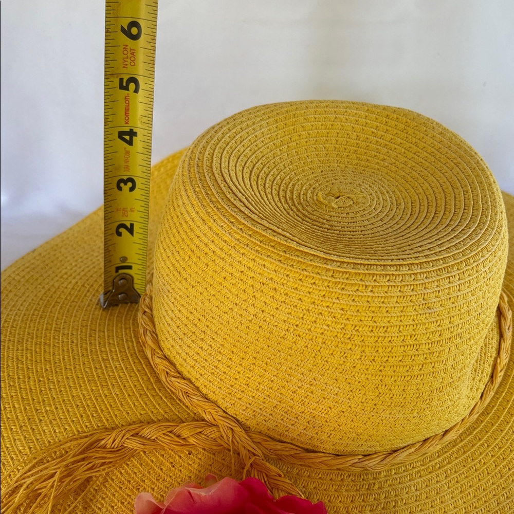 GENTLY WORN LOVE CULTURE YELLOW SUN HAT WITH PINK FLOWER ACCENT- - Picture 8 of 11